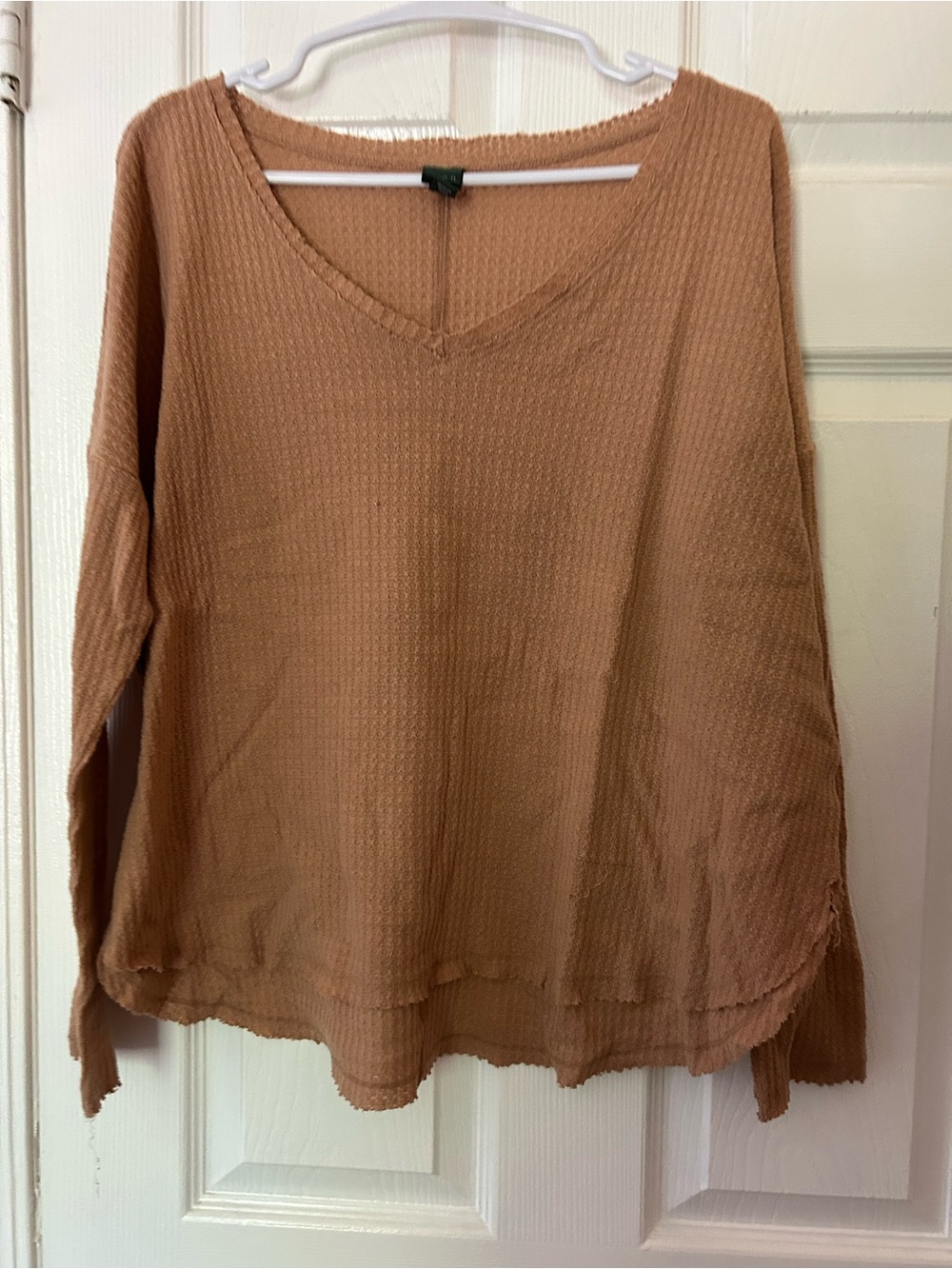 wild fable Waffle Knit V-Neck Long Sleeve Top in Tan